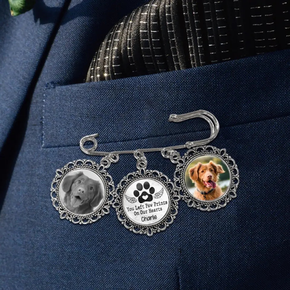 Custom Photo You Left Paw Prints On Our Hearts - Memorial Personalized Custom Round Shaped Lapel Pin, Brooch - Sympathy Gift For Pet Owners, Pet Lovers